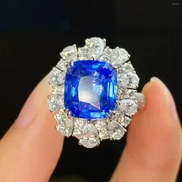 Cluster-Ringe HJY2024 Blauer Saphir-Ring 9,06 ct echtes 18 Karat Gold natürliche Kornblumen-Edelsteine Diamanten Stein weiblich