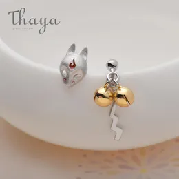 Brincos thaya raposa brincos s sier animal 3d raposa artesanal brincos de sino dourado para mulheres linda festa fria jóias presente