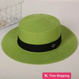 Designer Ball Caps Pepper With Bee Straw Hat Gold Woven Hatt Kvinnor Wide Brim Sun Protection Flat Top Hat RGH6