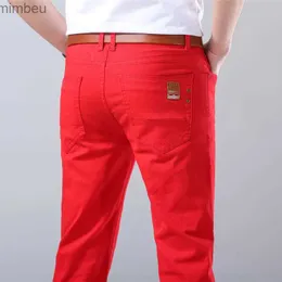 Herren-Jeans, klassischer Stil, Herren-Jeans, modisch, Business, Freizeit, gerade, Slim-Fit, Denim-Stretch-Hose, Weiß mit Rot, Markenhose L240109