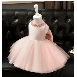 Girl Dresses Birthday Baptize Little Girl's One Year Pink Fluffy Host Piano Performance Costume Children's Princess Gown