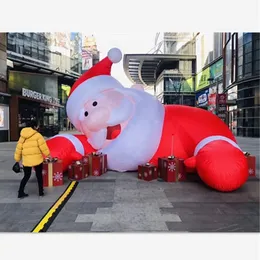 Atacado novo 12ft gigante deitado comercial inflável papai noel com luzes led adorável pai natal para ao ar livre