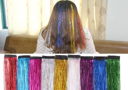 9 renk metalik parıltı tinsel lazer elyaf saç renkli peruk saç uzatma aksesuarları parti sahne peruk şenlik malzemeleri9096969