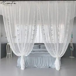 Korean White Floral Lace Tulle Curtains For Living Room Bedroom Sheer Voile Curtain Kitchen Blind Wedding Coffee Store Decor 240109