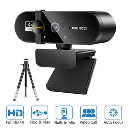 Webcams Webcam 4K 2K Web Camera 1080p Mini Usb Camera 15-30fps Full Hd Web Cam With Microphone Tripod Autofocus Webcam For PC LaptopL240105