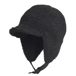 Chapéus de inverno quentes de lã ao ar livre com viseira à prova de vento Earflap Skull Cap Trapper Hunting Hat Ski 240108