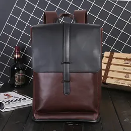 Herr Business Office Backpack School Bookbag Stor Vintage Backbag Male Belt Solid Computer Laptop Bag Pack Pu Leather Brown 240108