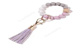 Nappe portachiavi con perline di legno Bracciale con perline di silicone Bomboniera Portachiavi in pelle Portachiavi da polso in silicone alimentare Ciondolo DHP552783431