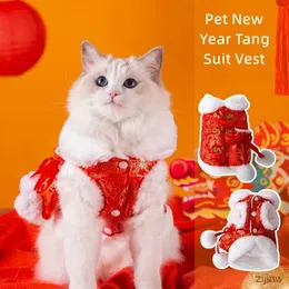 Костюмы для кошек, китайские новогодние костюмы для щенков, сумка FU, костюм Тан, жилет, пальто для домашних животных, год дракона, осень-зима, уличная теплая одежда на две ноги