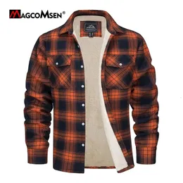 MAGCOMSEN Mens Fleece Plaid Flannel Shirt Jacket Button Up Casual Cotton Thicken Warm Spring Work Coat Sherpa Outerwear 240108
