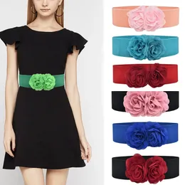 Moda todos os jogos cintura selo cintos elásticos chiffon flor cinto largo artesanal vintage senhora vestido cós 240109