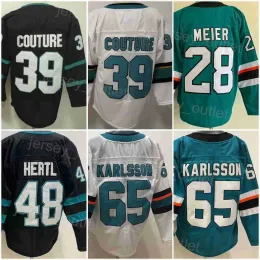 Uomo Blank Hockey 65 Maglia Erik Karlsson 28 Timo Meier 39 Logan Couture 48 Tomas Hertl Reverse Retro Team Nero Verde Bianco Colore Tutti 89