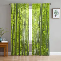 Grön bambu skogsfönster gardin för vardagsrum sovrum kök chiffong ren behandling 240109
