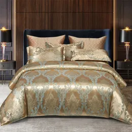Wostar Satin Rayon Jacquard Duvet Cover 220x240 럭셔리 2 사람 더블 침대 퀼트 침구 세트 Queen King Size Comforter 240109