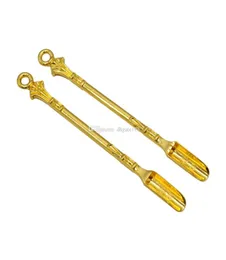 Retailwhole Golden Metal Spoon Användning för Sniffer Snorter Hoover Hooteer Snuff Snorter Powder Spoon Rökningstillbehör7853943