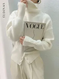 Suéteres femininos yedinas moda coreana camisola de gola alta mulheres 2024 outono inverno casual chique de alta qualidade tops de malha pullovers senhoras