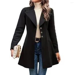 Mulheres Trench Coats Mulheres Jaqueta Outono Inverno Mid-Comprimento Casaco Terno Colarinho Manga Longa Botão Down Lã Cor Sólida Windbreaker Outwear