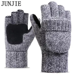 2017 dicke Männliche Fingerlose Handschuhe Männer Wolle Winter Warme Ausgesetzt Finger Fäustlinge Gestrickte Warme Flip Halbe Finger Handschuhe Hohe qualität295l