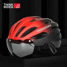 サイクリングヘルメットThinkrider Cycling Helmet Man女性LEDライトヘルメットロードマウンテンバイクヘルメットレンズ自転車スポーツスケートボードScooterl240109