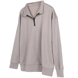 Herrpolos långärmad hoodie halv zip casual tröja dragkedja för kvinnor