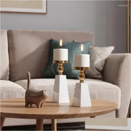 Kandelaars 1Pc Noord-Europa Licht Luxe Ins Stijl Marmeren Kandelaar El Home Romantisch Diner Bij Kaarslicht Zachte Decoratie Dro Dhyoo