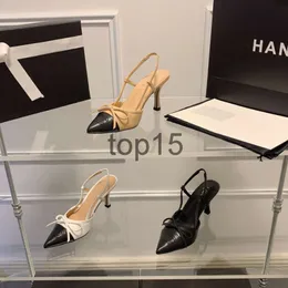 Channellies sapatos gatinho saltos bowknot sandálias 2024 verão feminino designer sapatos dedos apontados