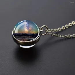 Pendant Necklaces Yellowstone Park Spherical Necklace Natural Ecological Double Sided Glass Friend Commemorative Gift