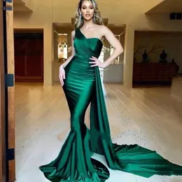 Kleider Neujahr Hunter Green Mermaid Abendkleider für afrikanische Frauen Lang Sexy One-Shoulder-Glänzende Perlen Ärmellos Formelle Party Illus