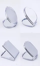Nuovo specchio compatto sottile tascabile in argento Specchio per trucco rotondo in metallo a forma di cuore rotondo vuoto Specchio cosmetico fai-da-te regalo di nozze1109028