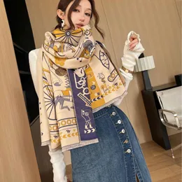 Fashionable British Style Digital Printing Fashion Cashmere Shawl Winter Thickened Warmth Long Short Tassel Scarf
