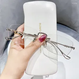 Güneş Gözlüğü Moda Rimless HD Mavi Anti-Blue Hafif Orta Yaşlı ve Yaşlı Yüksek Dereceli Anti-Zam Yoruş Presbiyopi Miyopi Gözlükleri