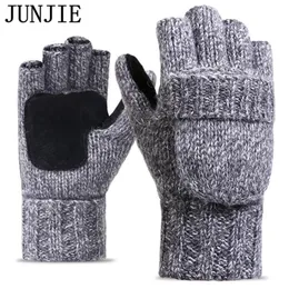 2017 dicke Männliche Fingerlose Handschuhe Männer Wolle Winter Warme Ausgesetzt Finger Fäustlinge Gestrickte Warme Flip Halbe Finger Handschuhe Hohe qualität245N