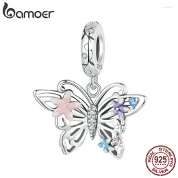 Lose Edelsteine BAMOER 925 Sterling Silber Tier Anhänger Perlen Schmetterling Emaille Prozess Charms Kompatibel mit Damen Armband Halskette