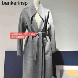 Maxmaras Coat Luxury fashionabla ull överrock m jia qiao xin samma stil lilia vatten vågmönster dubbelsidig kashmir havre klassisk smal passform mitt längd spetsar upp