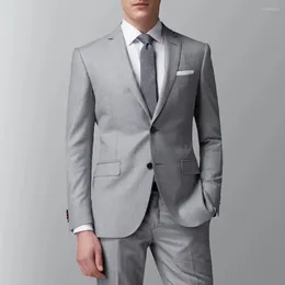 Herrenanzüge Hellgrau Männer Slim Fit 2 Stück Herrenmode Jacke mit Hosen Hochzeit Smoking für Bräutigam Dinner Party Kostüm