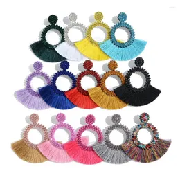 Kolczyki Dangle Fashion Bohemian Big Tassel Drop Hollow Circle Fan Kształt Bawełniany uszy uszy uszu dla kobiet prezent biżuterii