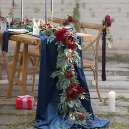 6ft18m Yapay Düğün Okaliptüs Garland Runner manto ile gül çiçekleri masa merkez parçası boho evli gelin duş kemer dekor 240109