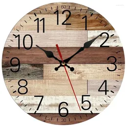 ساعات الحائط الريفية 12 بوصة على مدار الساعة الخشبية خمر ديكور مزرعة مزرعة لغرفة المعيشة المطبخ ومكتب