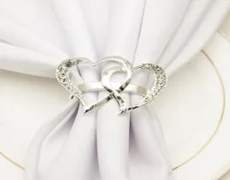 Portatovagliolo da sposa a forma di cuore Portatovagliolo in metallo color argento Fibbia per tovaglioli San Valentino Matrimonio Feste Feste Decorazioni per la tavola Portatovaglioli3344510