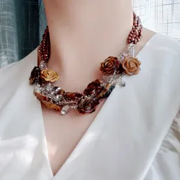 Ожерелья LiiJi, уникальные натуральные цветы тигрового глаза, пресноводный жемчуг, застежка в виде ракушки, эффектное вязаное ожерелье для женщин, модные ювелирные изделия