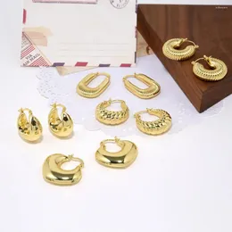Brincos de argola boêmio chapeamento de cobre 18k ouro círculo liso geométrico brilhante em forma de u oco acessórios femininos