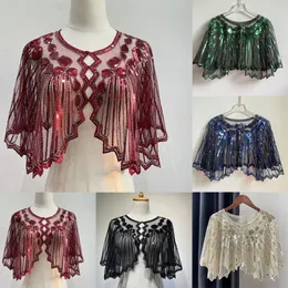 Feminino 1920s xale frisado lantejoulas deco noite capa bolero flapper cobrir gatsby temático e festa de casamento poncho 240108