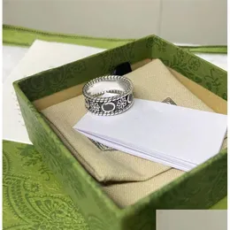 Bandringe Top Letter Design Ring Silber Platte Einfache Retro-Stil Blumenschnitzerei Trend Schmuck Versorgung Drop Lieferung OT7PA