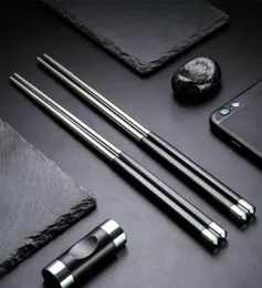 Top Quality 304 Stainless Steel Chopsticks with Black Slipresistant Cover Durable Metal Chopstick Restaurant Square Chopsticks1264134