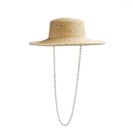 BERETS 202401-SHI DROP SUMMER HANDMADE RAND MADE Long Pearl Chain Leisure Lady Fedoras Cap Women Panama Jazz Hat