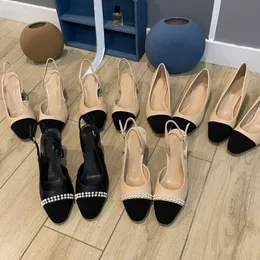 Kvinnor Pump Ballet Flats Designer Sandaler Suede Leather Kitten Heel Slingback Loafers Ankel-wrap Dress Shoes Luxury Mules smal band Pointed Tos Shoes 6 Färger