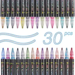 30 färger dubbel linje konturpenna Pen Set Metallic Color Highlighter Magic Marker Pen Scrapbooking for Art Målningsskolan leveranser 240108