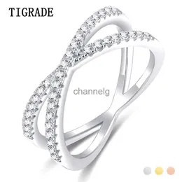 Küme Yüzük Tigrade 925 STERLING Gümüş X Yüzük Kübik Zirkonya Çapraz Düğün Nişan Partisi Halkası Kadınlar için Anillos Plata 925 Para Mujer YQ240109