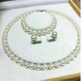 Sprzedawanie AAAA 910 mm Akoya White Pearl Necklace Bransoletka z zestawu 14 -karatowego złota 240108