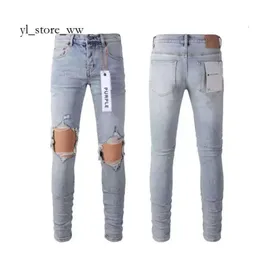 Jeans viola firmati Jeans skinny moto da uomo viola Designer Trendy buco patchwork strappato tutto l'anno Jeans viola all'ingrosso a gamba sottile per uomo 9505